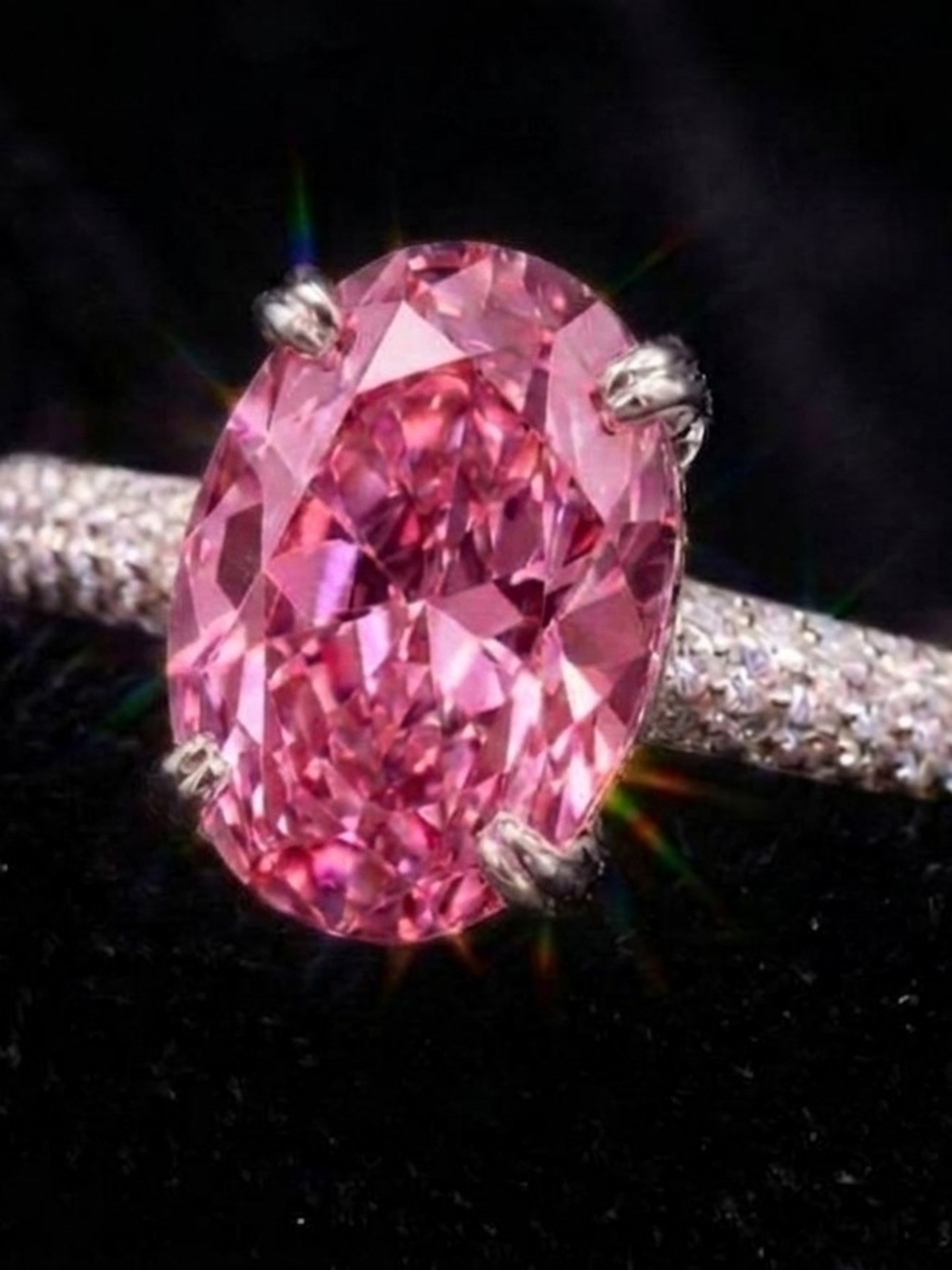 Pink Oval Moissanite Ring Sterling Solver Band - Women's Jewelry